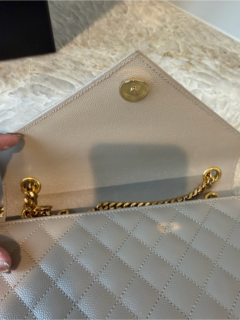 NWOT—YSL Quilted Beige Leather Shoulder Bag with Gold YSL Hardware - Picture 6 of 8